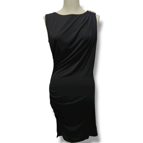 332 Michael Kors | EUC Women’s Black Draped Shoulder Sheath Dress (Size M) - Picture 2 of 15